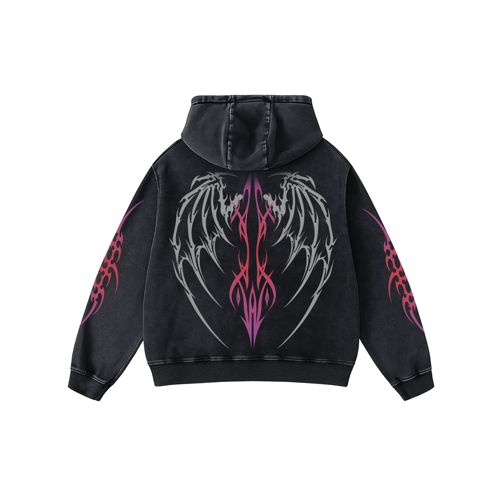 Noir Heart Acid Wash Hoodie